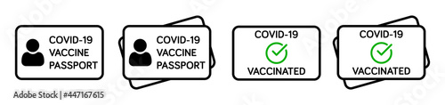 Vaccine passport vector icon set. Covid-19 coronavirus vaccine certificate icons. 