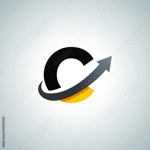 Arrow letter C logo design, creative letter mark suitable for company brand identity, business chart/graph logo template swoosh logo, black and yellow concept.