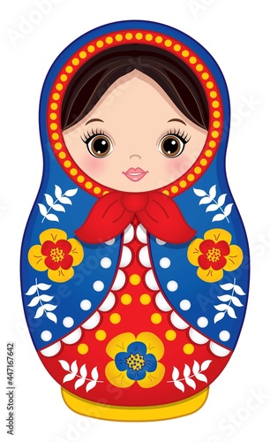 Cute Russian Matryoshka in Red and Green Colors