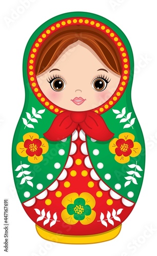 Cute Russian Matryoshka in Red and Green Colors