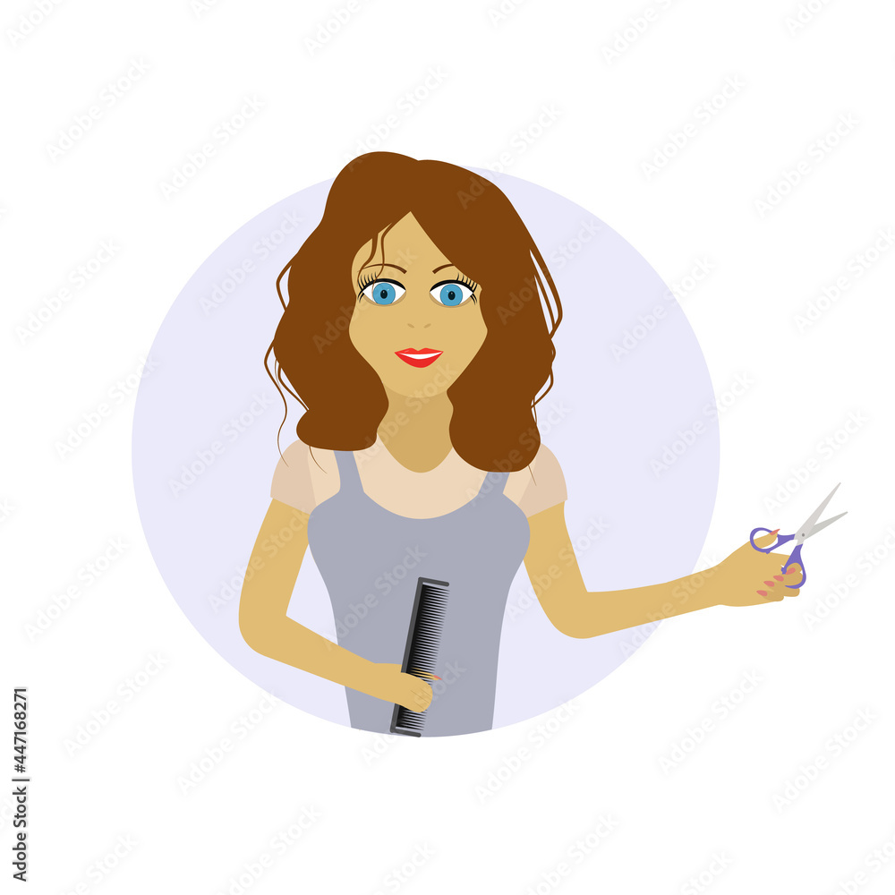 Fototapeta premium girl hairdresser with scissors