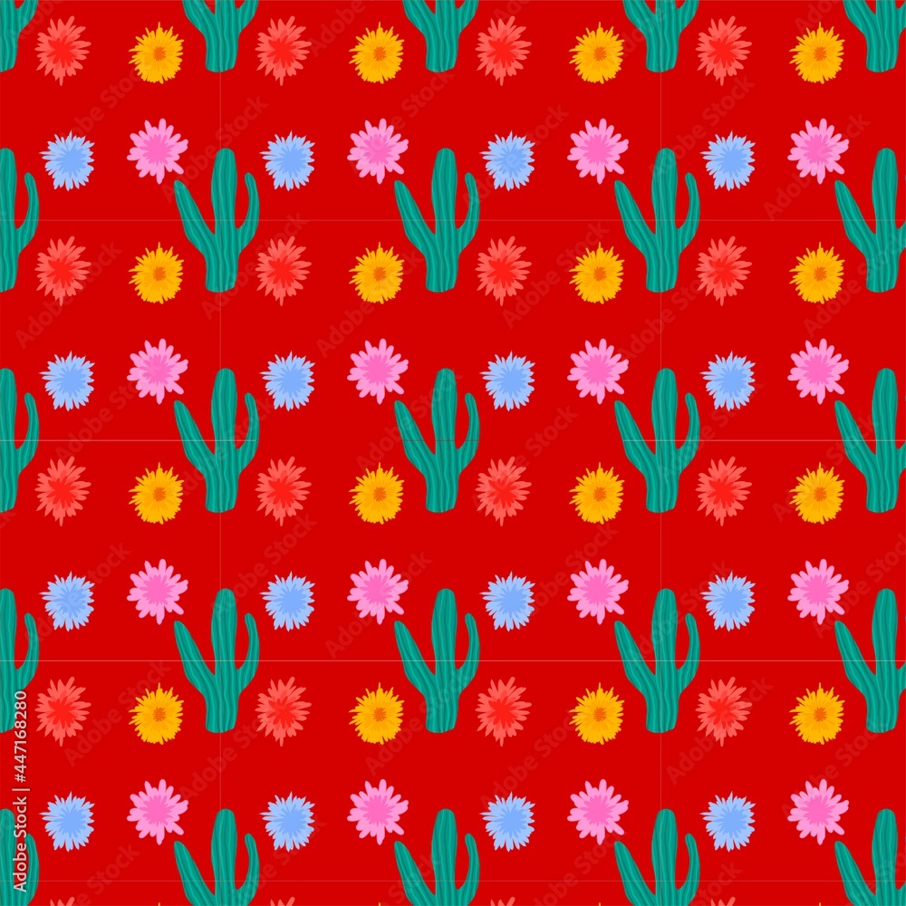 Pattern made of cacti and flowers