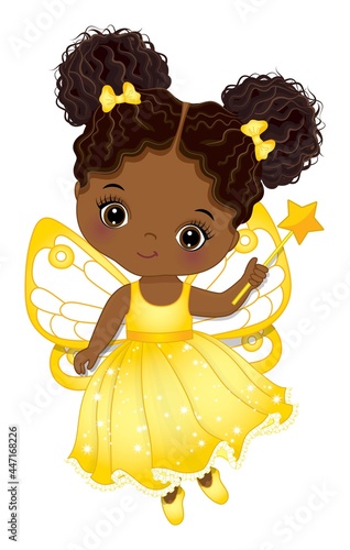 Cute African American Fairy Girl with Magic Wand