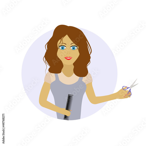 girl hairdresser with 
scissors
