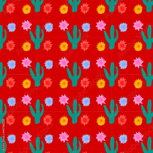 Pattern made of cacti and flowers