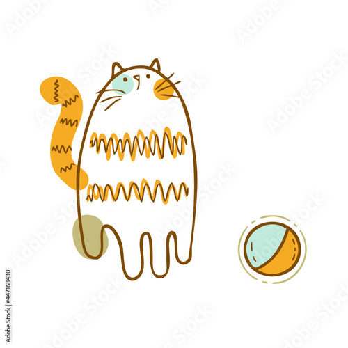 Tableau sur toile Hand drawn vector illustration of three-colored cute kitten and cats toy