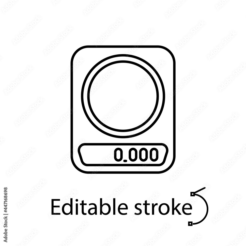 Kitchen scale outline icon. Coffee equipment. Customizable linear symbol. Editable stroke. Isolated vector illustration