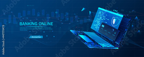 An application for online banking. Payment from a laptop with a high level of payment security. Protect the purchase of wireless payment using your smartphone. digital payment technologies.
