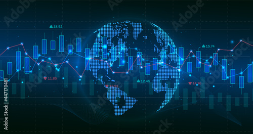 Futuristic concept of global economics suitable for world financial technology Economic trends. Financial investment or Economic trends business idea. Abstract finance background. Vector illustration