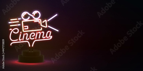 Vector realistic isolated neon sign of Cinema logo for template decoration and invitation covering on the wall background.