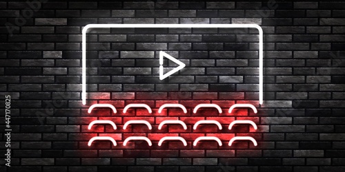 Vector realistic isolated neon sign of Cinema logo for template decoration and invitation covering on the wall background.