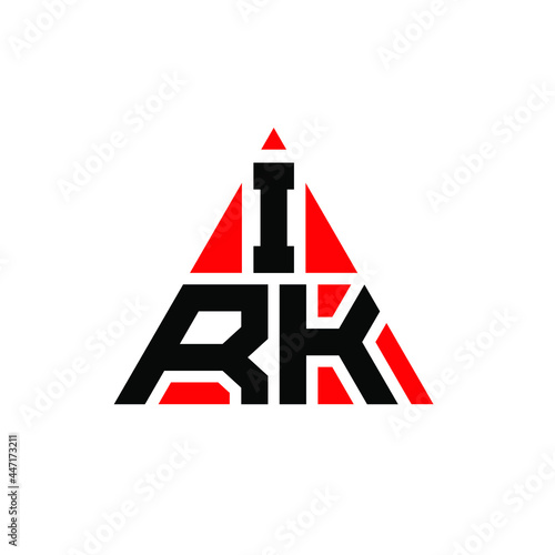IRK triangle letter logo design with triangle shape. IRK triangle logo design monogram. IRK triangle vector logo template with red color. IRK triangular logo Simple, Elegant, and Luxurious Logo. IRK 