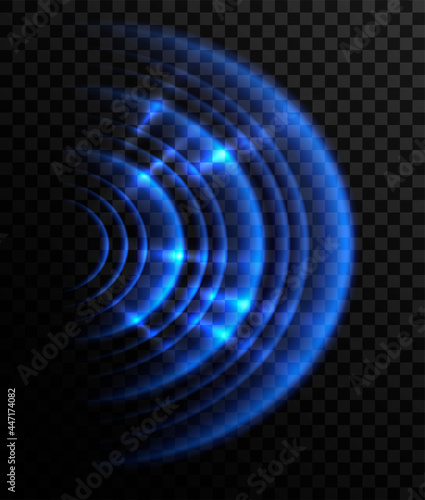Abstract sound wave, wi-fi signal. Blue light effect. Vector glowing ripple