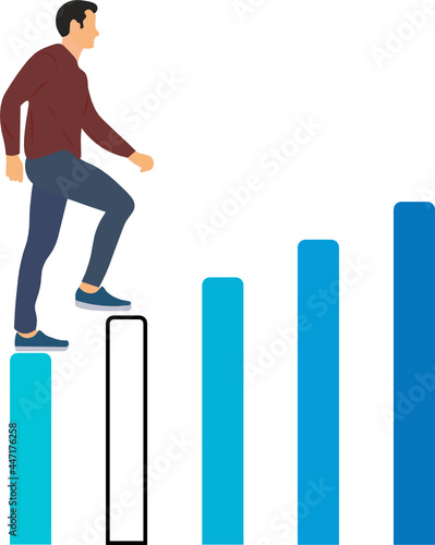 hombre subiendo sobre un diagrama de barras. fondo transparente