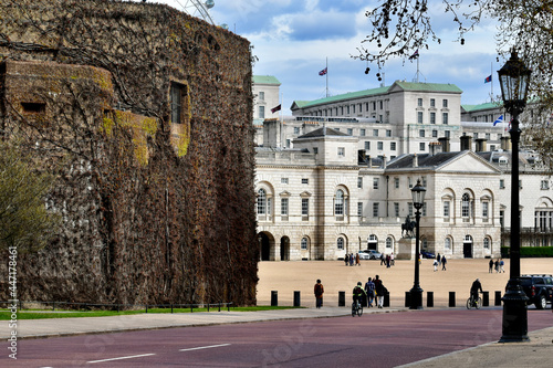 Street view of the plaza in front of the Household Cavalry Museum, April 2021, London, England, UK
