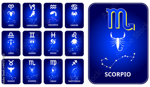 set of realistic zodiacal constellations horoscope isolated