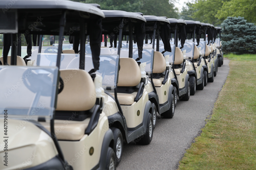 golf carts are ready prior to a tournament