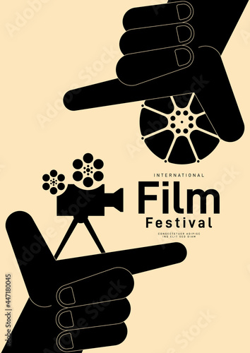 Movie festival poster design template background with vintage film camera