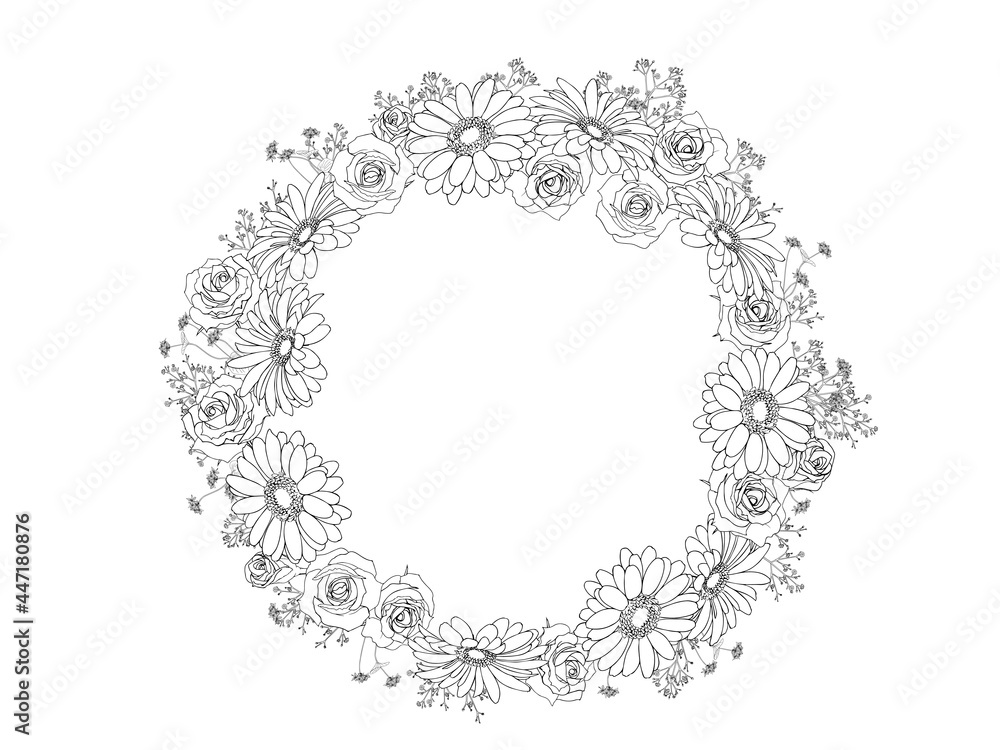 バラとガーベラのフレーム 丸 線画 Stock ベクター Adobe Stock バラとガーベラのフレーム 丸 線画 Stock ベクター Adobe Stock