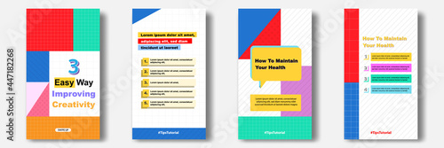 Social media tutorial, tips, trick, did you know post stories horizontal banner layout template with geometric background, memphis pattern design element in colorful color