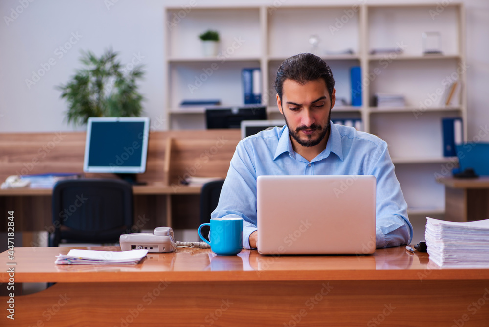 Young male employee working in the office Young male employee working in the office
