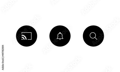Chromecast, Notification Bell, and Search. Icon Set of Streaming Video App. Vector Illustration