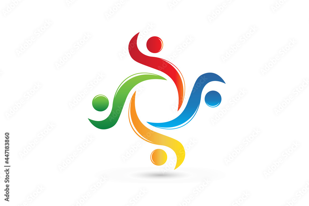 Fototapeta premium Logo teamwork four people partners symbol colorful unity people icon vector image graphic illustration design template