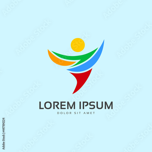 abstract colorful human twist success and grow for championship or tournament vector logo design