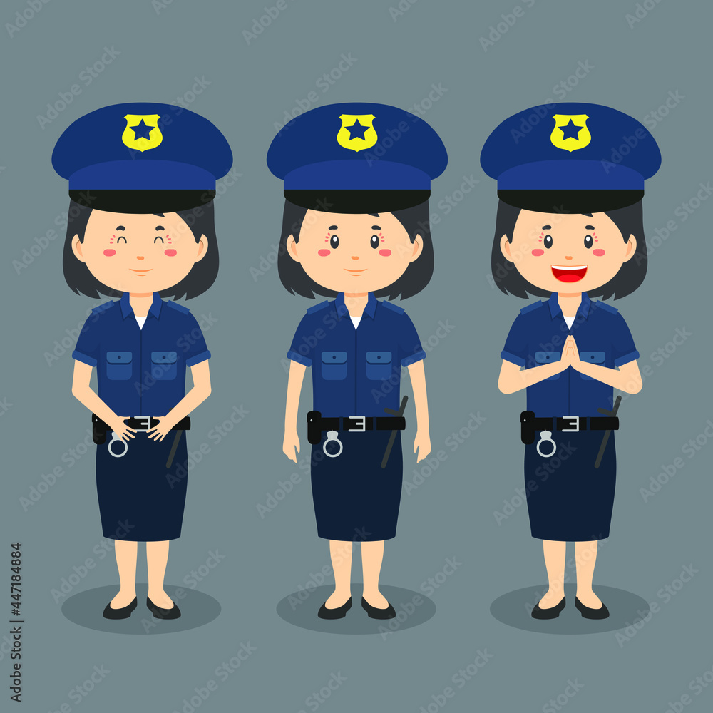 Police Woman Character with Various Expression Police Woman Character with Various Expression