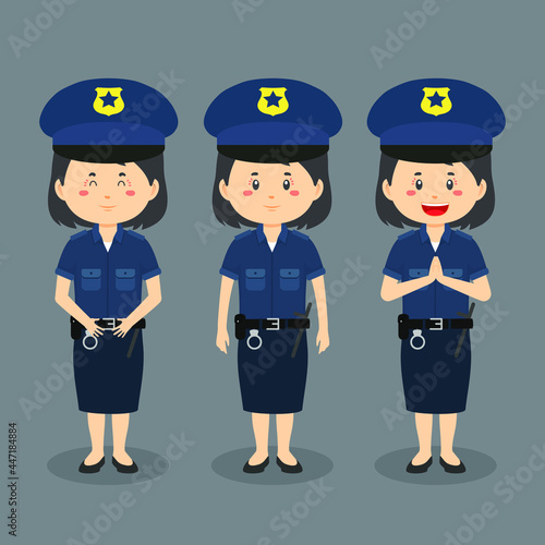 Police Woman Character with Various Expression