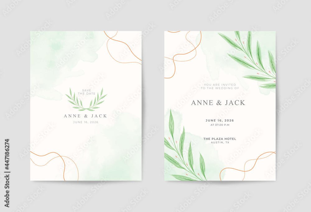 Beautiful minimalist eucalyptus watercolor wedding card