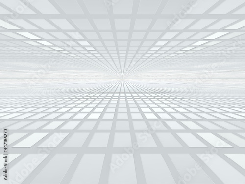 White fractal background with perspective effect - abstract 3d illustration