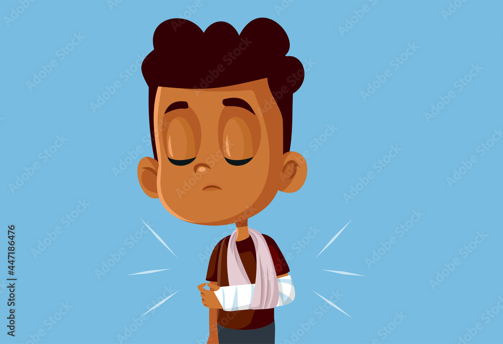 Sad Little Boy Having a Broken Arm Vector Illustration Sad Little Boy Having a Broken Arm Vector Illustration