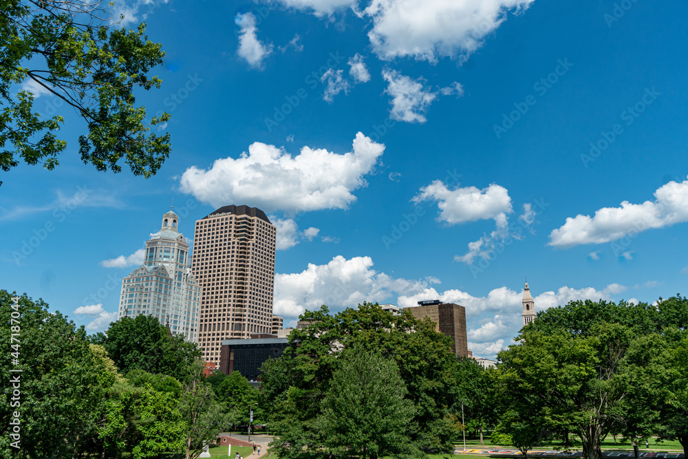 View of Downtown Hartford, CT from the State Capitol Grounds