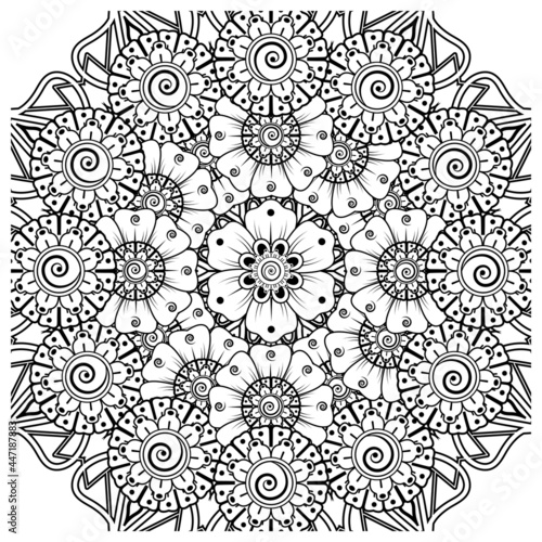 Mehndi flower for henna, mehndi, tattoo, decoration. decorative ornament in ethnic oriental style. doodle ornament. coloring book page.