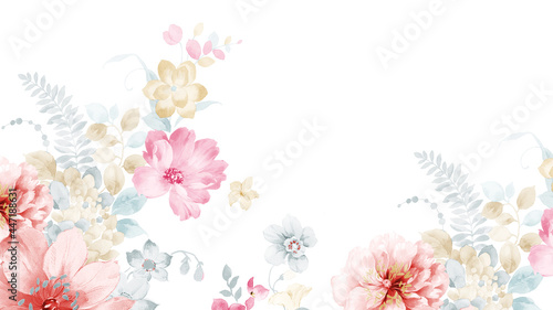 Beautiful watercolor roses and peony flowers