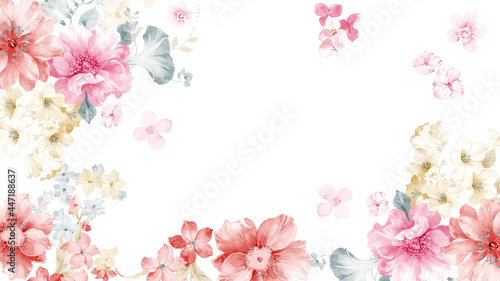 Fototapeta Naklejka Na Ścianę i Meble -  Beautiful watercolor roses and peony flowers