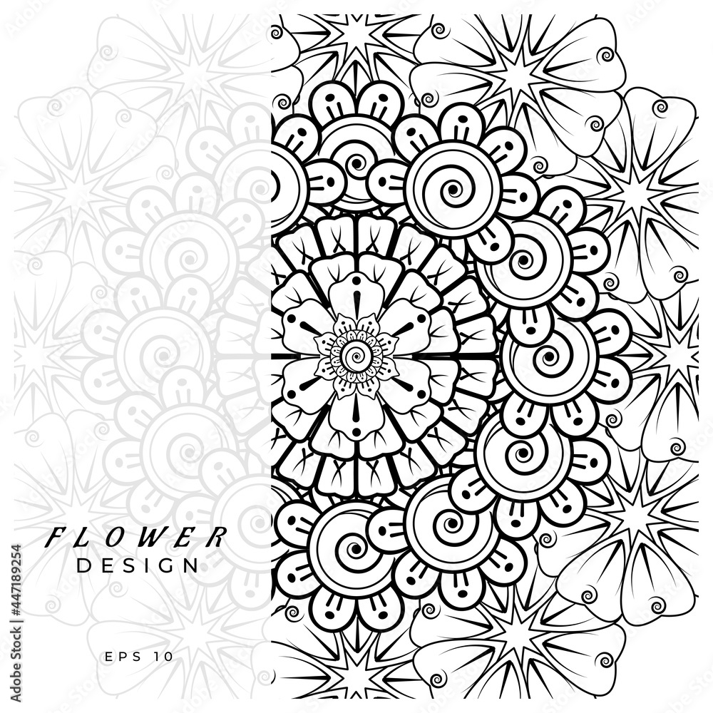 Mehndi flower for henna, mehndi, tattoo, decoration. decorative ornament in ethnic oriental style. doodle ornament. coloring book page. Mehndi flower for henna, mehndi, tattoo, decoration. decorative ornament in ethnic oriental style. doodle ornament. coloring book page.