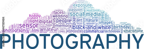 Photography vector illustration word cloud isolated on a white background.