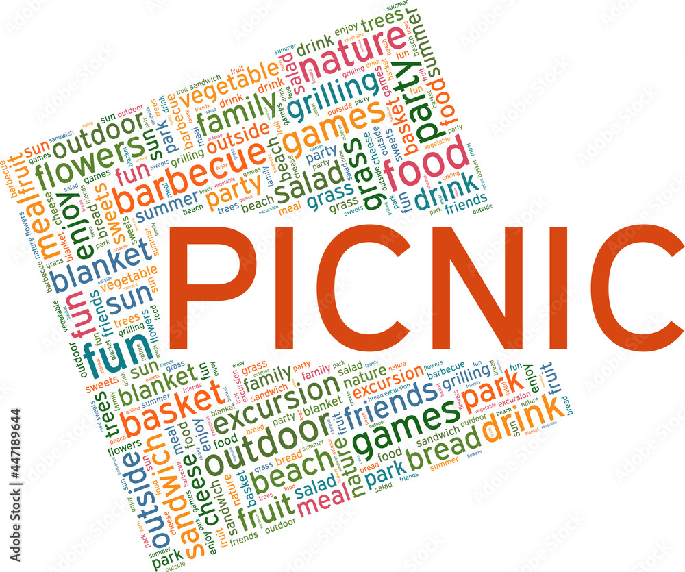 Fototapeta premium Picnic vector illustration word cloud isolated on a white background.