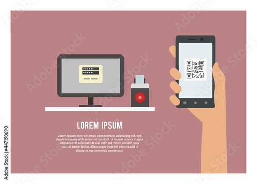 Hand holding smartphone with barcode interface, with ticket self printing machine