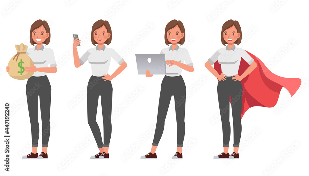Businesswoman working in office character vector design. Presentation in various action. Businesswoman working in office character vector design. Presentation in various action.