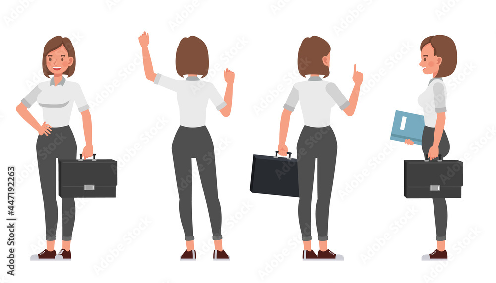 Businesswoman working in office character vector design. Presentation in various action. Businesswoman working in office character vector design. Presentation in various action.