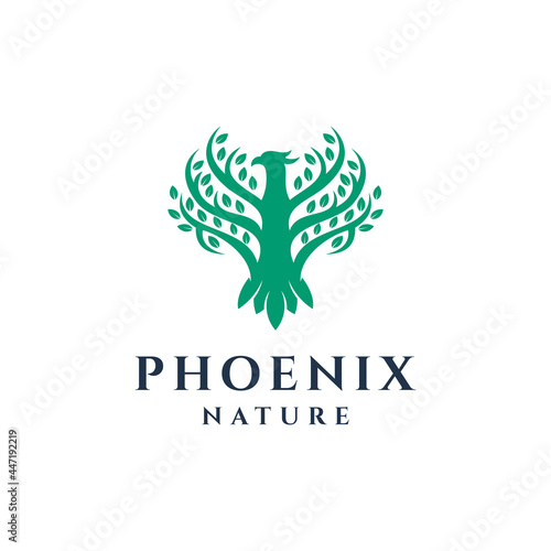 green phoenix fire tree nature  logo design illustration