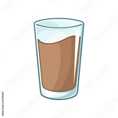 Tall glass of chocolate milk clipart element. Cute simple flat vector illustration design. Chocolate flavor yogurt dairy drink print, sign, symbol.