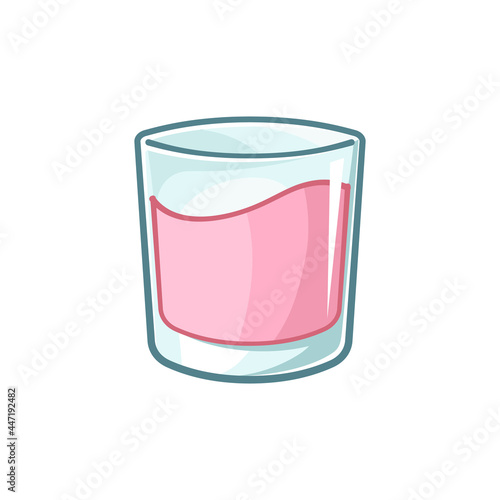 Small glass of strawberry milk vector illustration. Strawberry flavor drink cute simple flat clipart element.