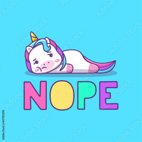 Cute kawaii bored unicorn cartoon