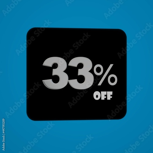 Sale off Blue banner with thirty three percent discount on a black balloon for mega big sales