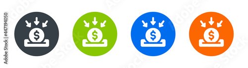 Collect money for charity vector icon. Funding a box with dollar coin deposit concept.