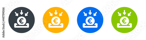 Donation icon. Containing euro coin collecting on box icon symbol.